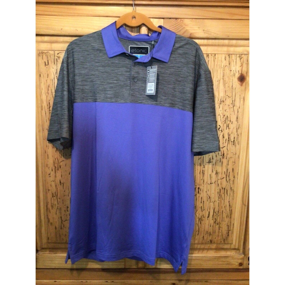 Etonic Men’s Core 19’ Space Dye Colorblock Polo Silver Violet Storm NWT Large